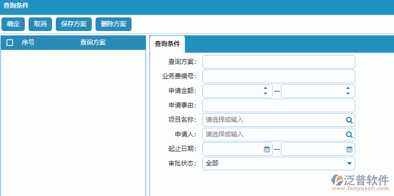 項目業(yè)務費申請列表查詢條件設置
