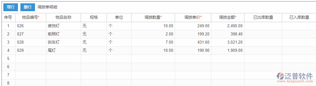 庫存調(diào)撥明細效果