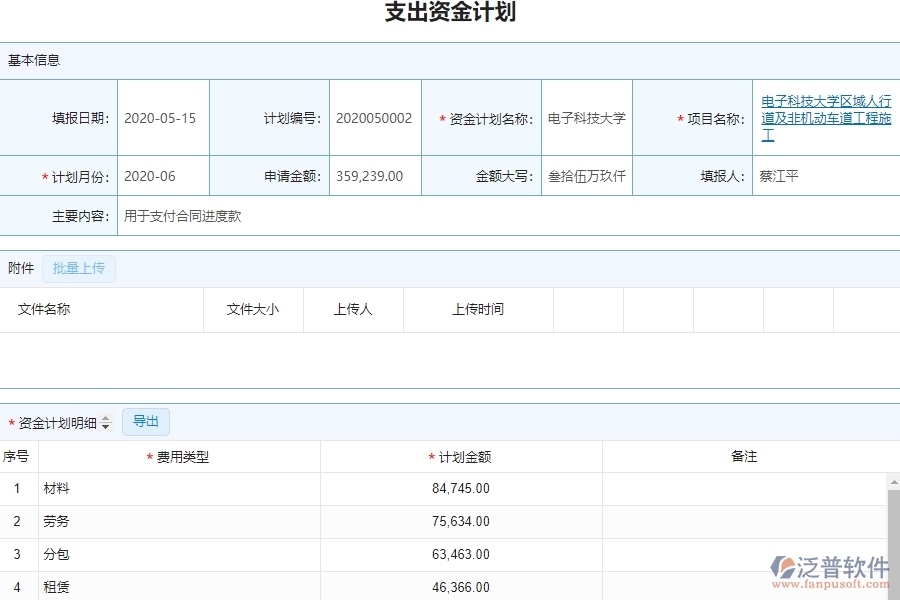 泛普電力工程項(xiàng)目管理系統(tǒng)在支出資金計(jì)劃列表中的亮點(diǎn)