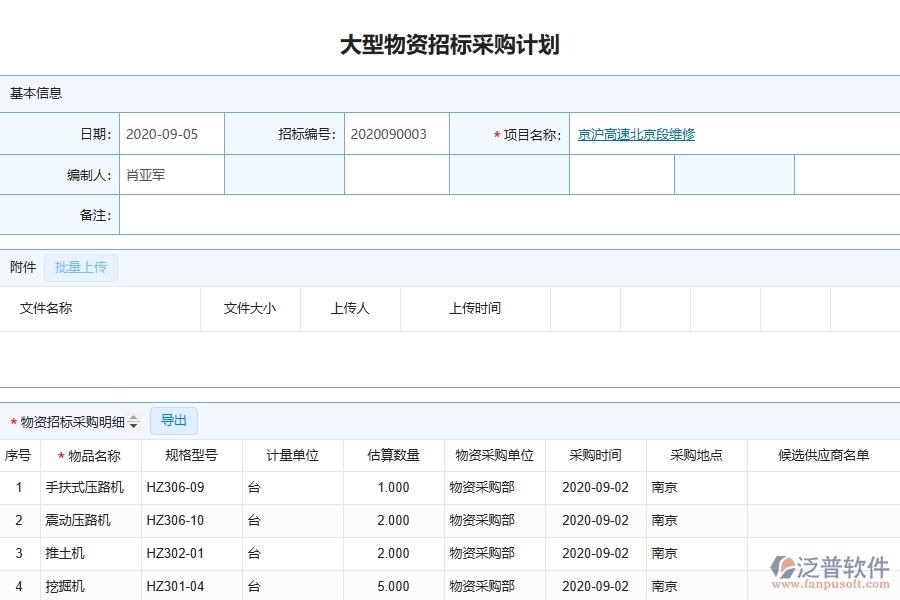 泛普軟件-路橋工程管理系統(tǒng)在大型物資招標(biāo)采購計(jì)劃列表中的應(yīng)用場景