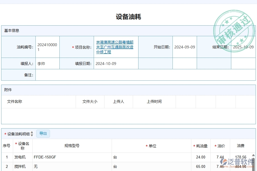 泛普軟件-公路工程項目管理系統(tǒng)在設(shè)備油耗列表中的價值