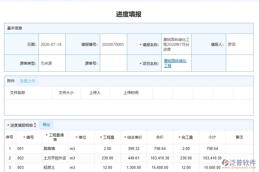 泛普軟件-園林工程企業(yè)管理系統(tǒng)中進(jìn)度填報的管控點及作用