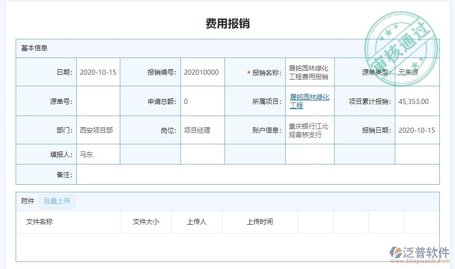 三、泛普軟件-園林工程企業(yè)管理系統(tǒng)中費用報銷查詢管理的核心功能
