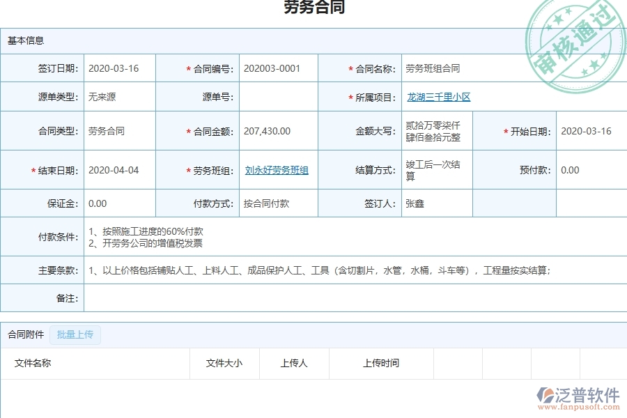 泛普軟件-弱電工程管理系統(tǒng)在勞務(wù)合同明細(xì)報表中的解決方案