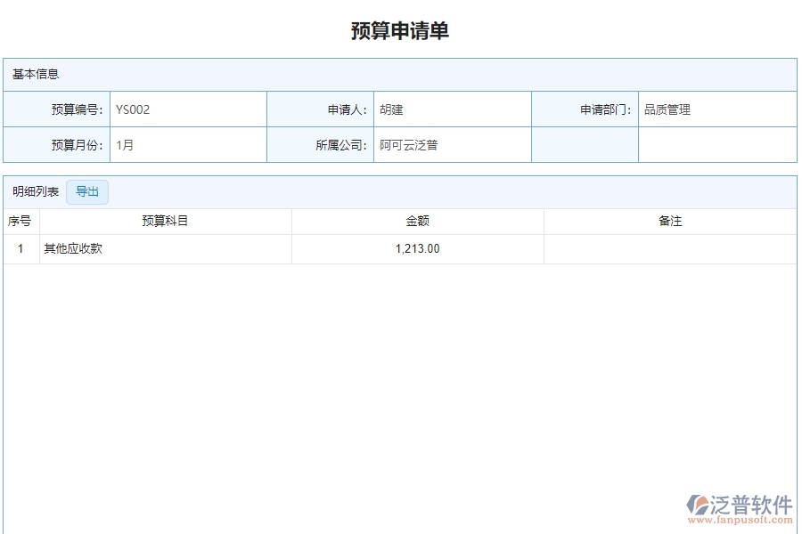 四、泛普軟件-弱電工程管理系統(tǒng)中預(yù)算申請單管理的注意事項