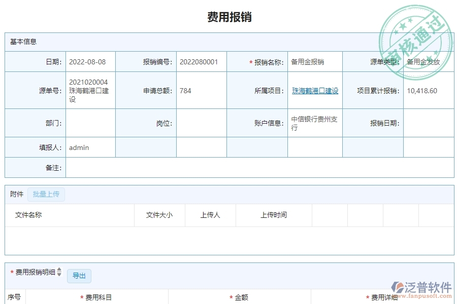 三、泛普軟件-幕墻工程管理系統(tǒng)中費(fèi)用報(bào)銷列表的主要功能