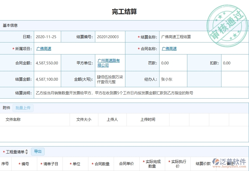 三、泛普軟件-弱電工程企業(yè)管理系統(tǒng)中完工結(jié)算的核心功能