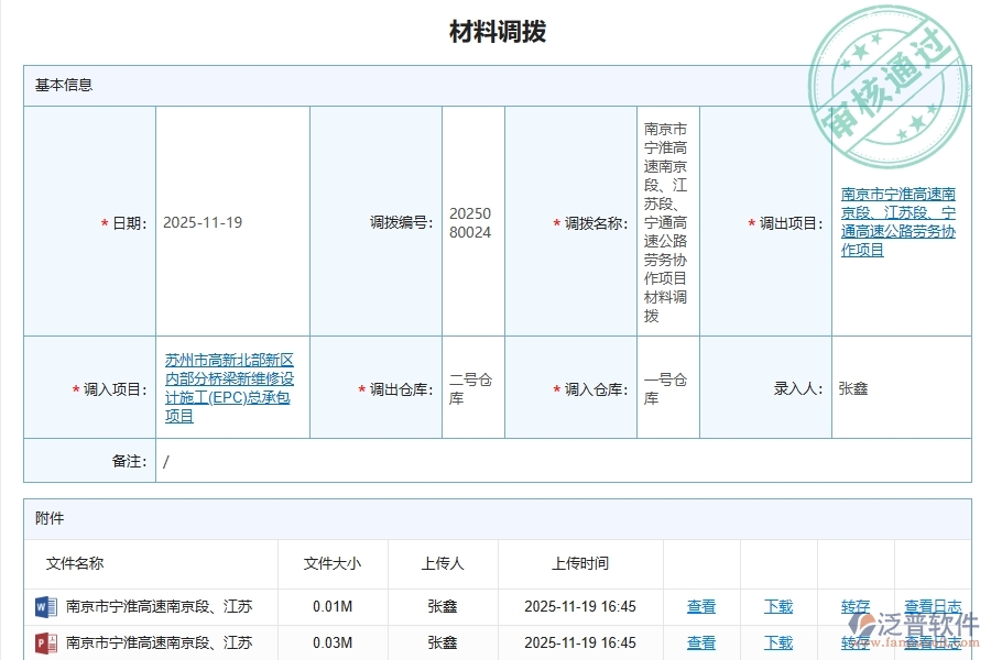 泛普軟件-路橋工程項(xiàng)目管理系統(tǒng)在材料調(diào)撥列表中的價(jià)值