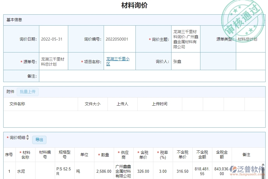二、泛普軟件-機電工程項目管理系統(tǒng)在材料詢價明細查詢管理的方案