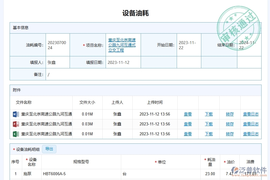 　二、泛普軟件-幕墻工程系統(tǒng)對(duì)企業(yè)設(shè)備油耗管理的作用