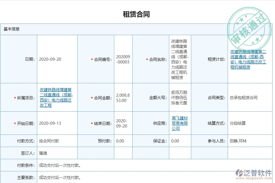 三、泛普軟件-弱電工程企業(yè)在租賃合同報(bào)表中需要注意哪些問題