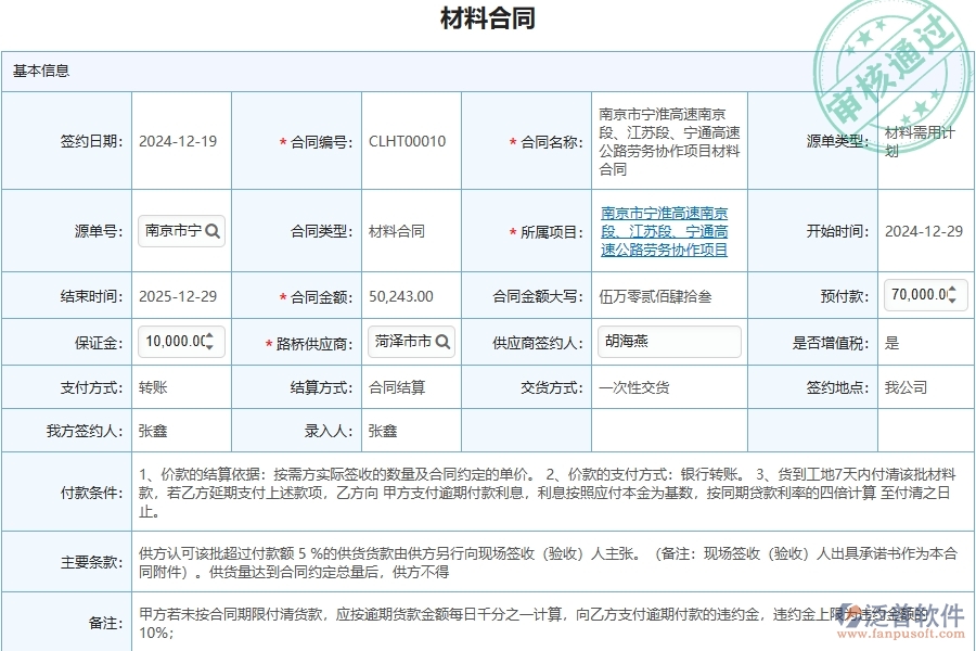 泛普軟件-路橋工程企業(yè)管理系統(tǒng)中材料費用分類匯總表的應用場景