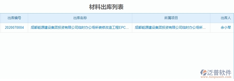 二、泛普軟件-機電工程項目管理系統(tǒng)在材料出庫的方案