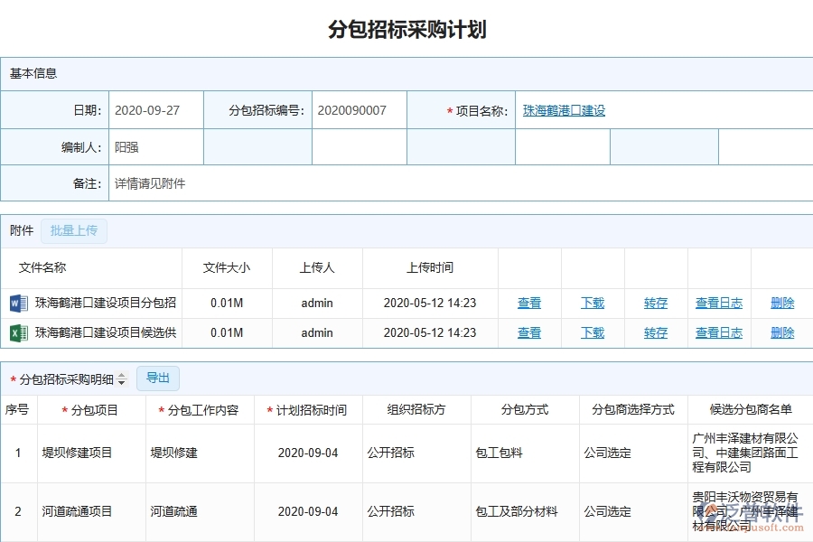 泛普軟件-路橋工程管理系統(tǒng)在分包招標(biāo)采購(gòu)計(jì)劃查詢中的應(yīng)用場(chǎng)景