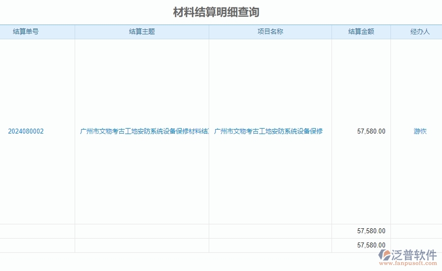 二、泛普軟件-安防工程項(xiàng)目系統(tǒng)在材料結(jié)算明細(xì)查詢管理中的方案
