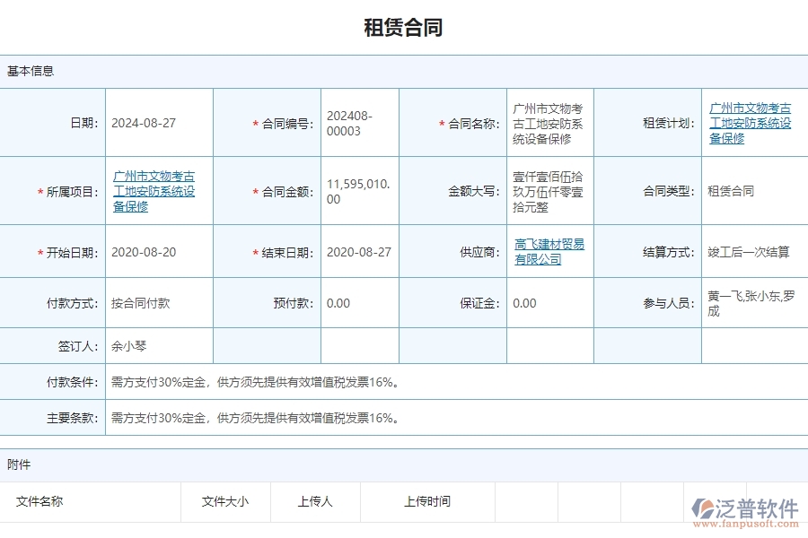 三、泛普軟件-安防工程企業(yè)管理系統(tǒng)的租賃合同的管控點(diǎn)