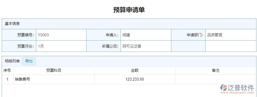 四、泛普軟件-安防工程管理系統(tǒng)中預(yù)算申請單管理的注意事項