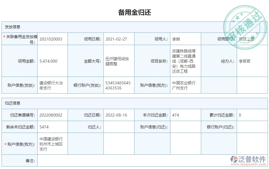 二、泛普軟件-公路工程系統(tǒng)提升企業(yè)備用金歸還管理的措施