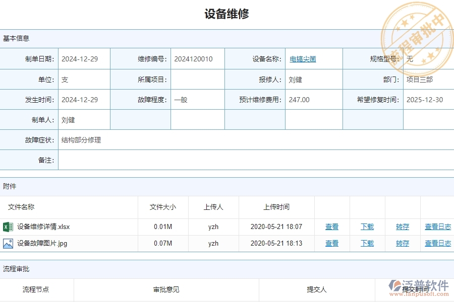 三、泛普軟件-安防工程企業(yè)管理系統(tǒng)中設(shè)備維修主要功能