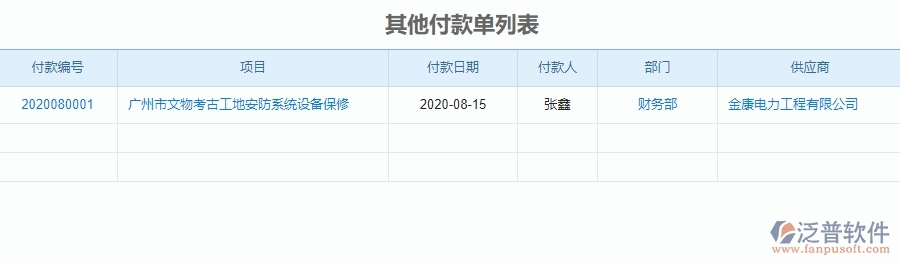 三、泛普軟件-安防工程行業(yè)系統(tǒng)中其他付款單管理的亮點