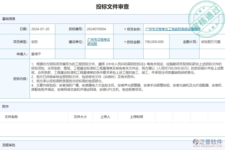 三、泛普軟件-安防工程企業(yè)管理系統(tǒng)中的招標(biāo)文件審查主要內(nèi)容
