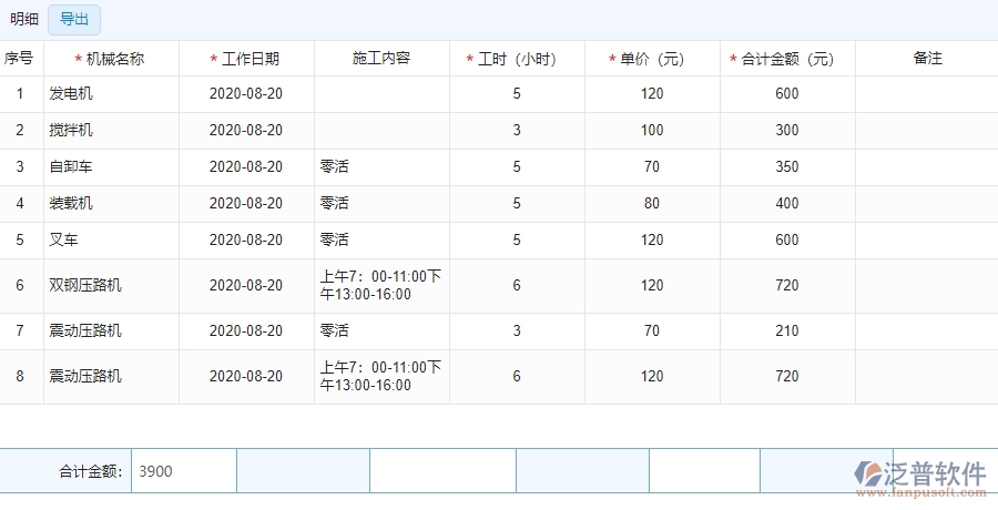 三、安防工程企業(yè)系統(tǒng)中使用泛普軟件機(jī)械費管理的優(yōu)點
