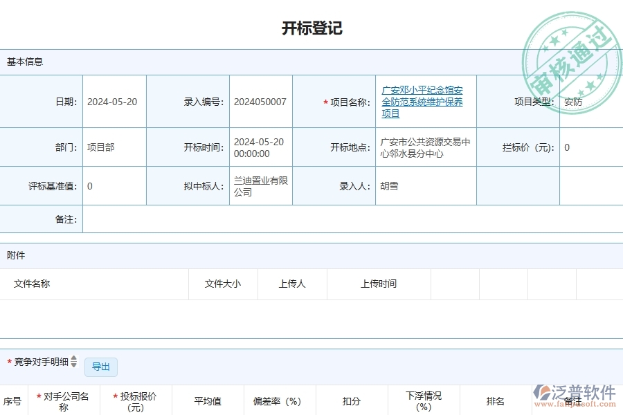 三、泛普軟件-安防工程企業(yè)管理系統(tǒng)中開(kāi)標(biāo)記錄的優(yōu)點(diǎn)與缺點(diǎn)