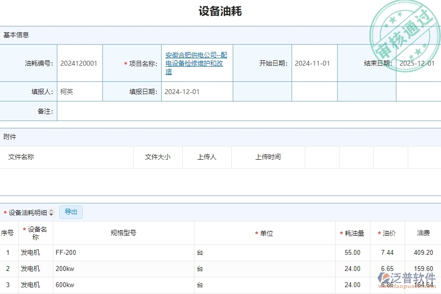 四、泛普軟件-安防工程管理系統(tǒng)在設(shè)備油耗中的解決方案