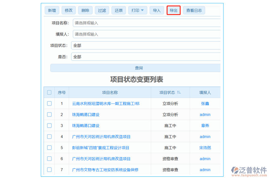 項(xiàng)目狀態(tài)變更列表中【導(dǎo)出】字段的功能通常會涉及到多個崗位人員
